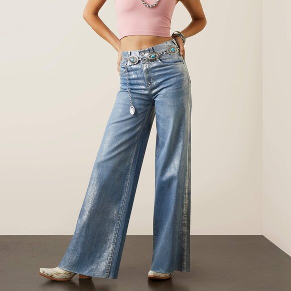 Ariat Jazmine Ultra High Rise Wide Leg Jeans Silver Gloss Size 27R NWT - Picture 1 of 11